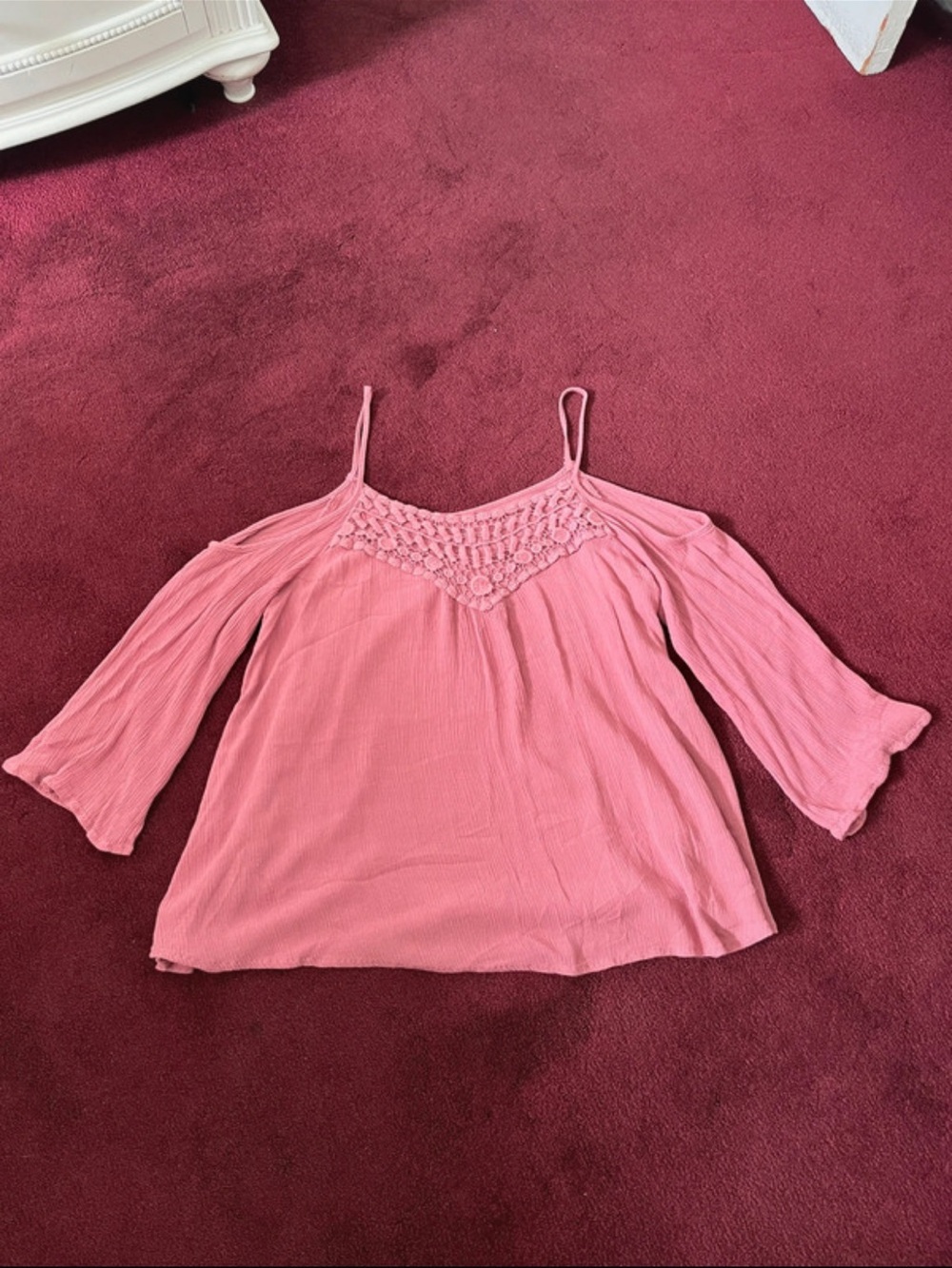 Soft Pink Cold-Shoulder Crochet-Trim Camisole Top